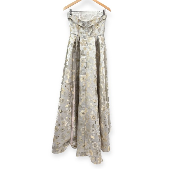 Mac Duggal NEW White Gold Brocade Strapless Golden Floral High Low Gown - Size 4 - Picture 11 of 15